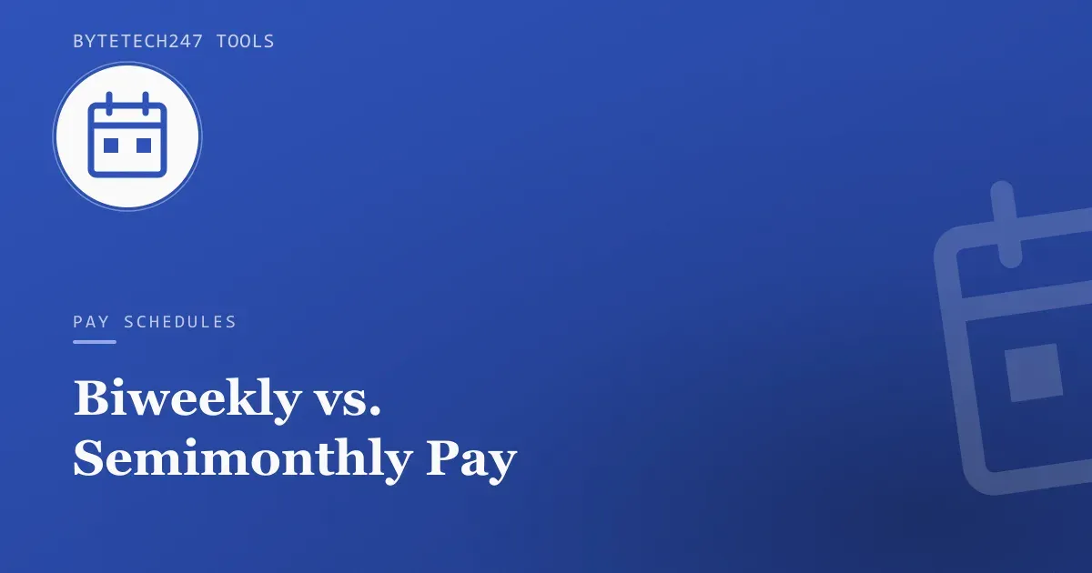 Illustration of a calendar grid on a blue ByteTech247 Tools cover graphic representing pay frequency.